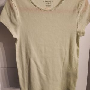 American Eagle Outfitters Light Yellow Ribbed Short Sleeve Top